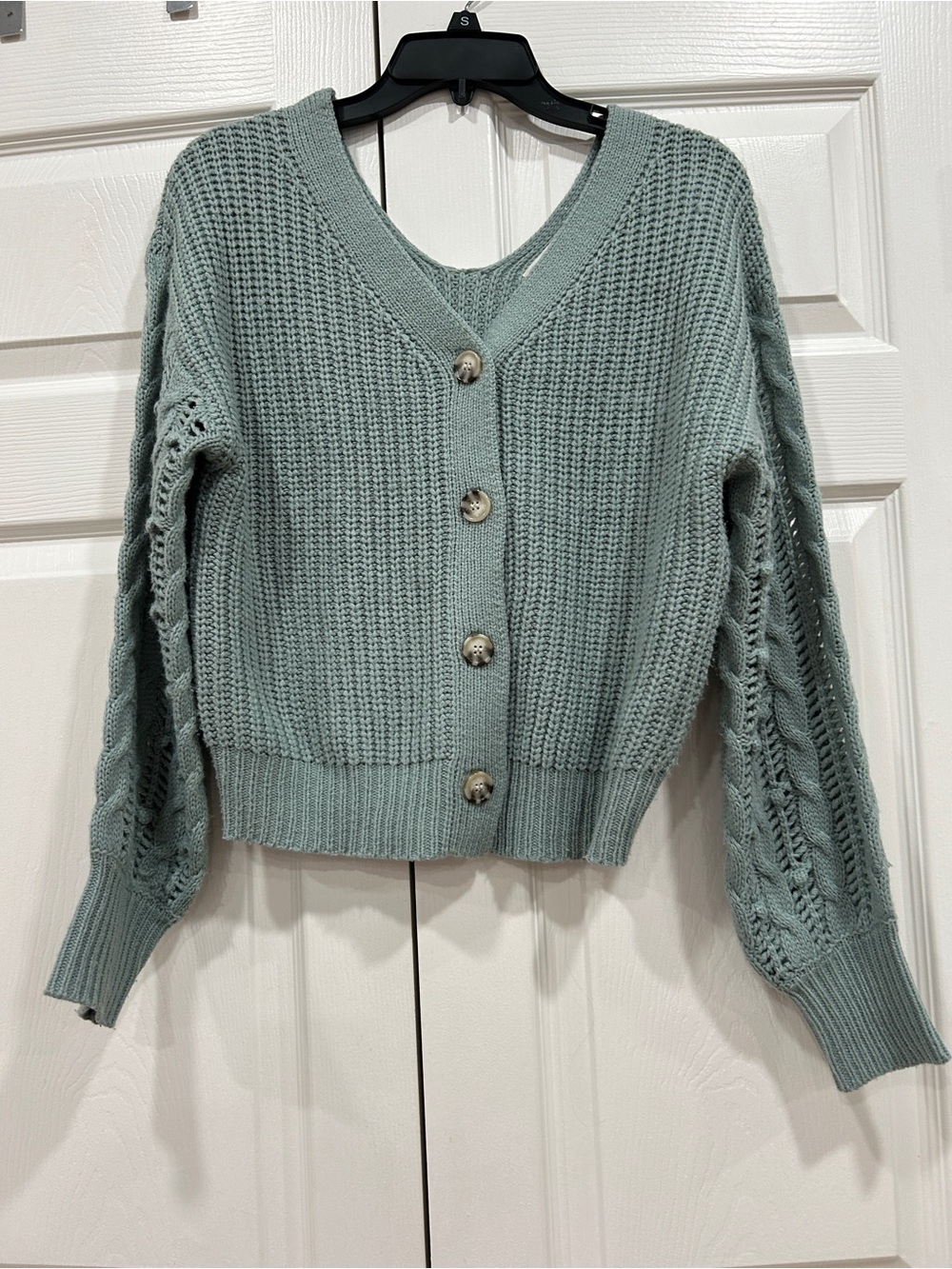 moon & madison Sage Green V-Neck Button Front Cardigan